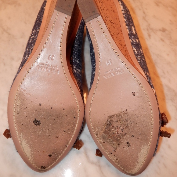 Prada Tweed Blue Wedges with Bows Size 39 - Picture 8 of 8